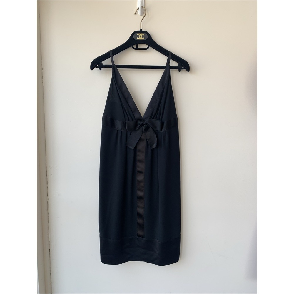 CHANEL BLACK SHEER SILK  SATIN BOW COCKTAIL DRESS 38 - Picture 6 of 11